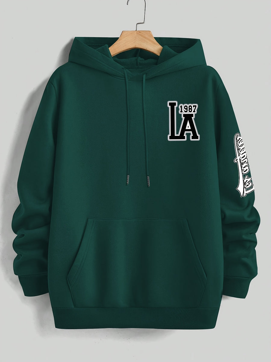 American Vintage Los Angeles Style Hoodie, High Street Fashion LOS ANGELES Trendy Sweatshirt for Men - Dark Green
