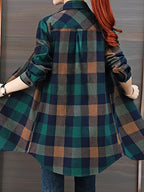 Spring and Autumn Fashion Long Plaid Shirt - Mixed colors