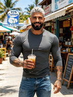 New Spring/Summer Men's Top, Fashionable Sporty Cotton Crew Neck Long Sleeve, Casual and Comfortable, Lightweight Summer Outerwear, Trendy Style - Grey
