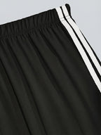 Women'S Elegant Suit, Loose Straight Leg, Side Contrast Stripes, Personalized Triangle Pattern Print, European And American Style Style, Elastic Waist, Straight Leg Wide Leg Long Pants, Paired with a Tight Short Suspender Vest - Black