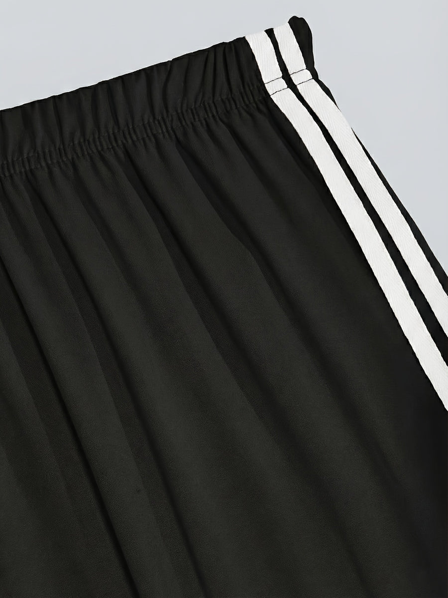 Women'S Elegant Suit, Loose Straight Leg, Side Contrast Stripes, Personalized Triangle Pattern Print, European And American Style Style, Elastic Waist, Straight Leg Wide Leg Long Pants, Paired with a Tight Short Suspender Vest - Black
