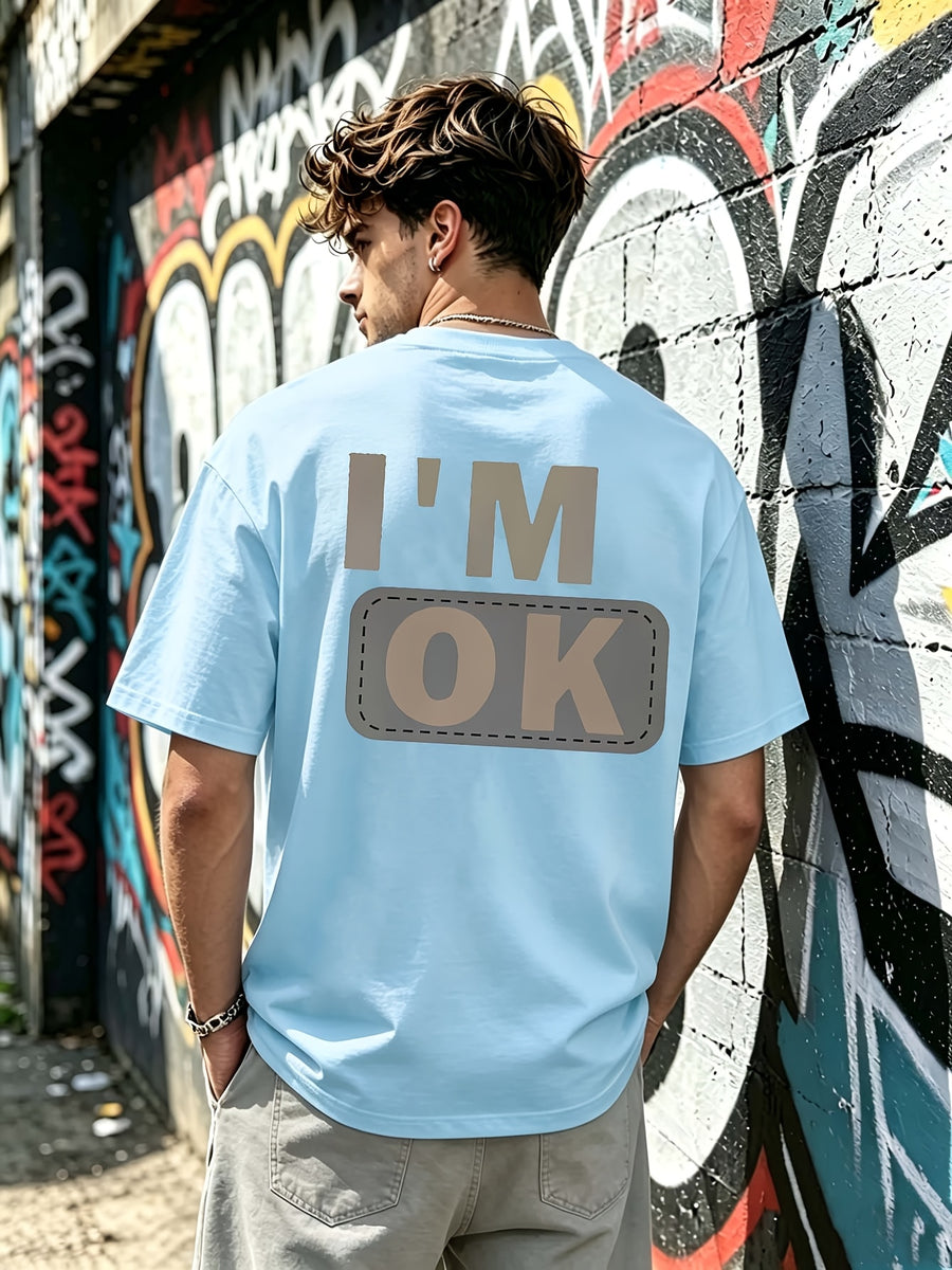 2026 Premium Pure Letter Print Short Sleeve T-Shirt for Men, Summer Loose Fit Versatile Stylish Top - Sky Blue