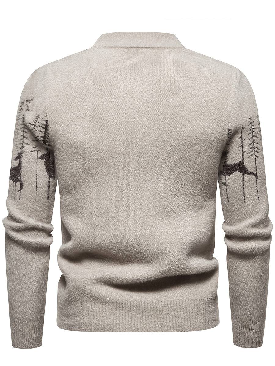 SENMEIGUO New Autumn And Winter Men'S Knitted Warm Sweater with Fashionable Patterns, Casual And Versatile, Semi High Neck And Versatile, Lazy Style Top - Grey
