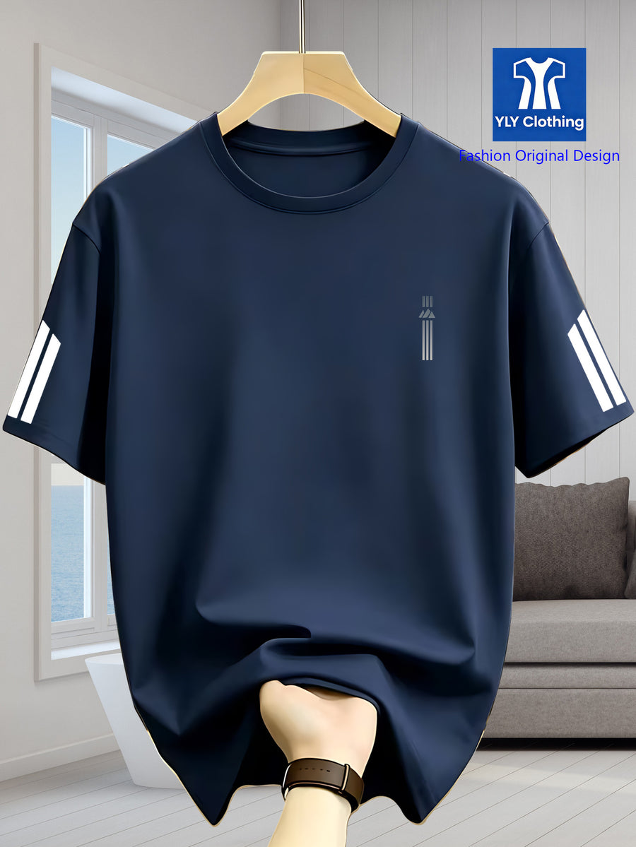 2026 Latest Casual T-Shirt for Men, Featuring a Easy Geometric Pattern And Short Sleeves. It Is Comfortable And Versatile to Wear, with a Design That Combines Vertical Stripes And Triangular Elements - Navy A