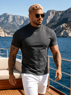2pcs Spring/Summer New Arrival Men's Tops, Fashionable Sporty Mid-High Neck Short Sleeve Outerwear, Casual, Comfortable, Lightweight, Skin-Friendly, Trendy, Versatile, Refreshing, and Durable - Mix color 5