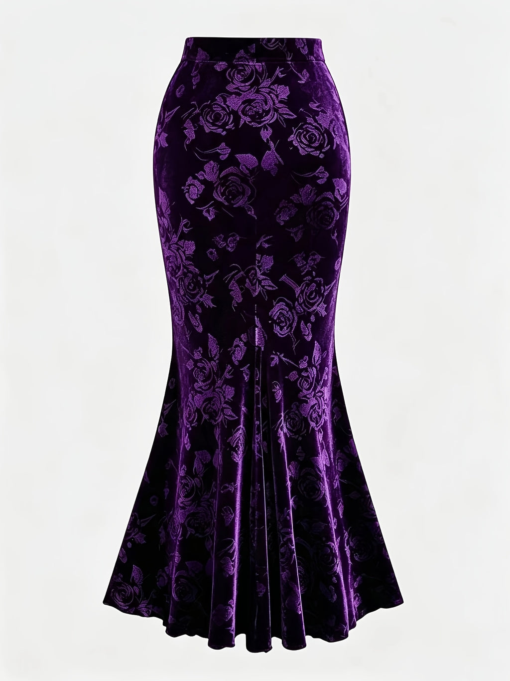 Elegant Velvet Three-Dimensional Rose Embossed Mermaid Skirt, Baita Fashion Dress - Purple