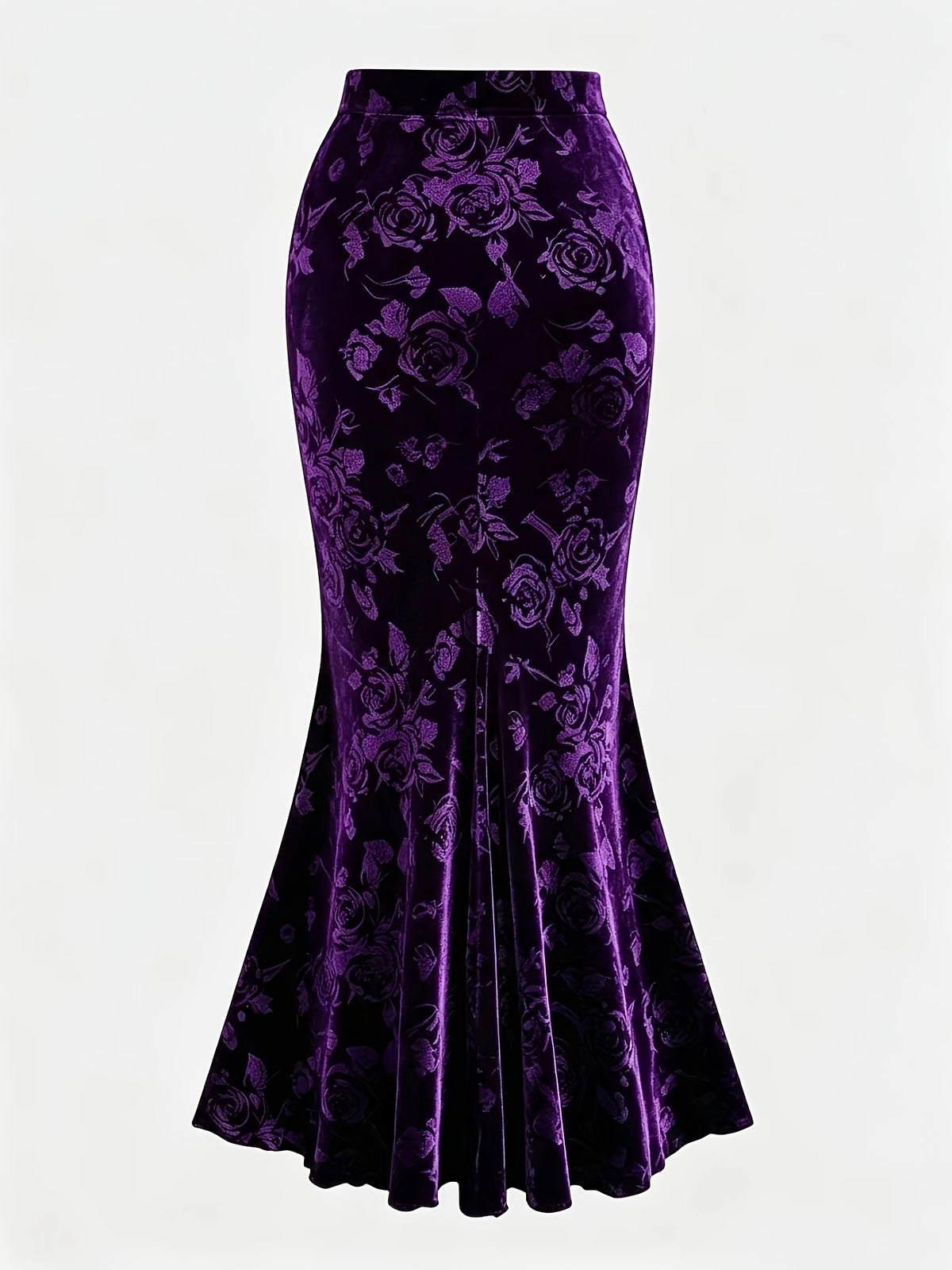 Elegant Velvet Three-Dimensional Rose Embossed Mermaid Skirt, Baita Fashion Dress - Purple