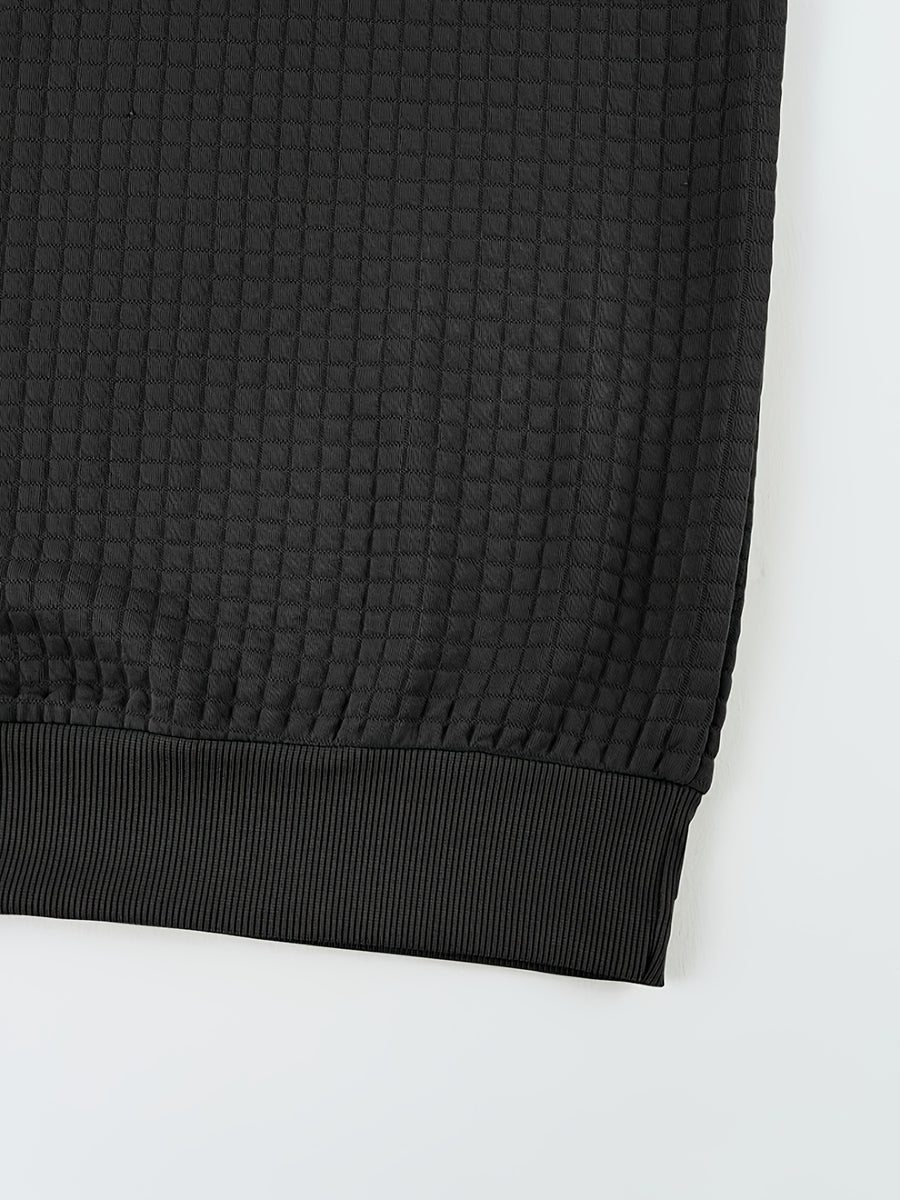 Men'S Textured Waffle Knit Sweatshirt Long Sleeve Crew Neck Pullover Lightweight Breathable Athletic Casual Top Soft Stretch Thermal Shirt Fit Sports Training Running Gym Workout Golf Outdoor Travel Everyday Wear Fashion Streetwear Basic Sweater - Black