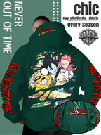 Men'S Hooded Sweatshirt Adventure Cartoon Theme Energetic Playful Gathering Group Anime Ripped Graffiti Print Pullover Top Autumn Winter Soft Comfortable Long Sleeve Hoodie Machine Washable Non-Pilling Durable Fabric American Trendy Street Style Men - Green