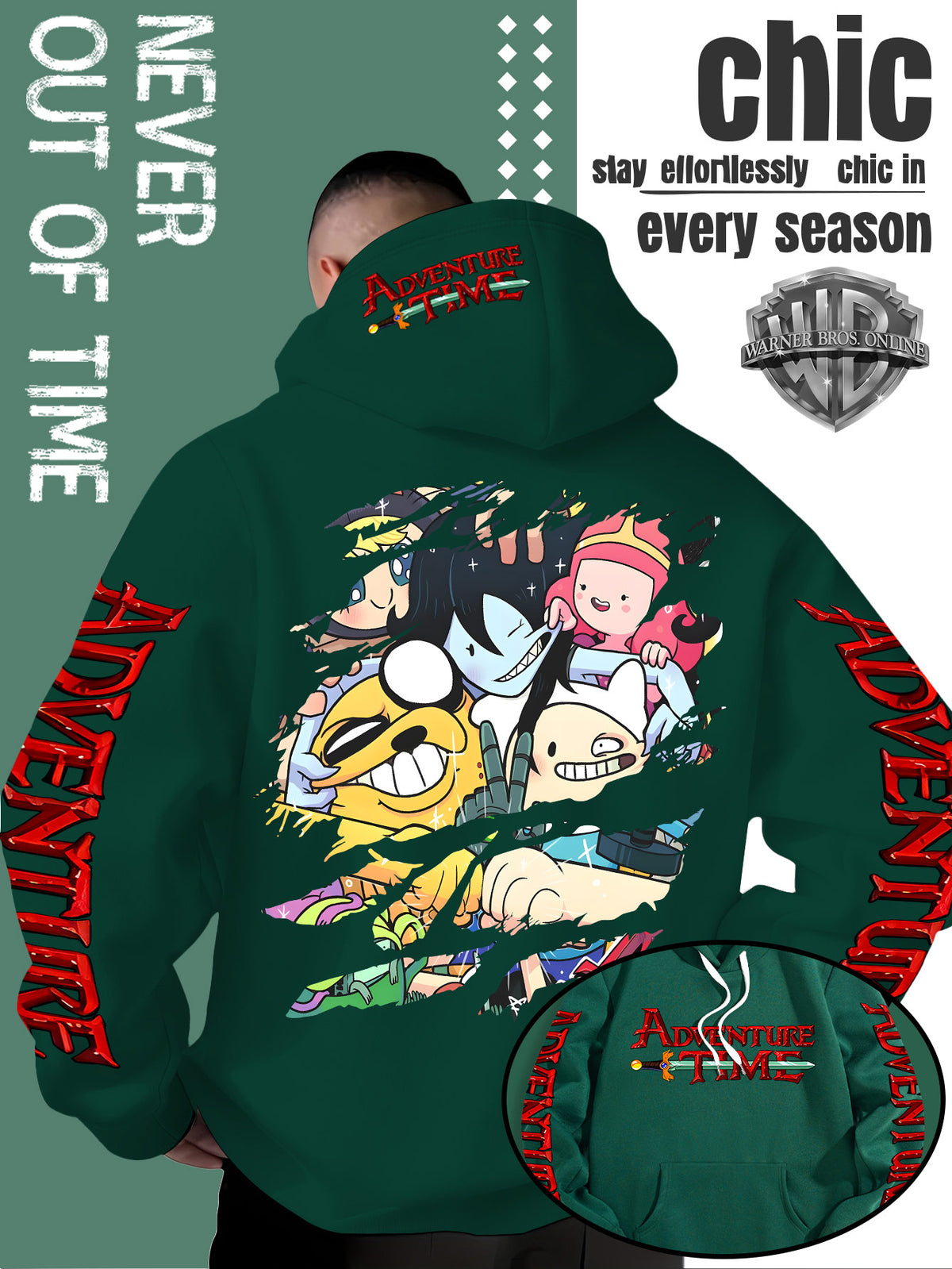 Men'S Hooded Sweatshirt Adventure Cartoon Theme Energetic Playful Gathering Group Anime Ripped Graffiti Print Pullover Top Autumn Winter Soft Comfortable Long Sleeve Hoodie Machine Washable Non-Pilling Durable Fabric American Trendy Street Style Men - Green