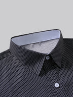 Old Money Outfits Men'S Black Micro Grid Check Contrast White Cuff Short Sleeve Shirt, Cool Wrinkle Resistant Quick Dry Fabric, Lightweight Breathable Casual Top for Summer Office, Daily Street & Vacation - Black