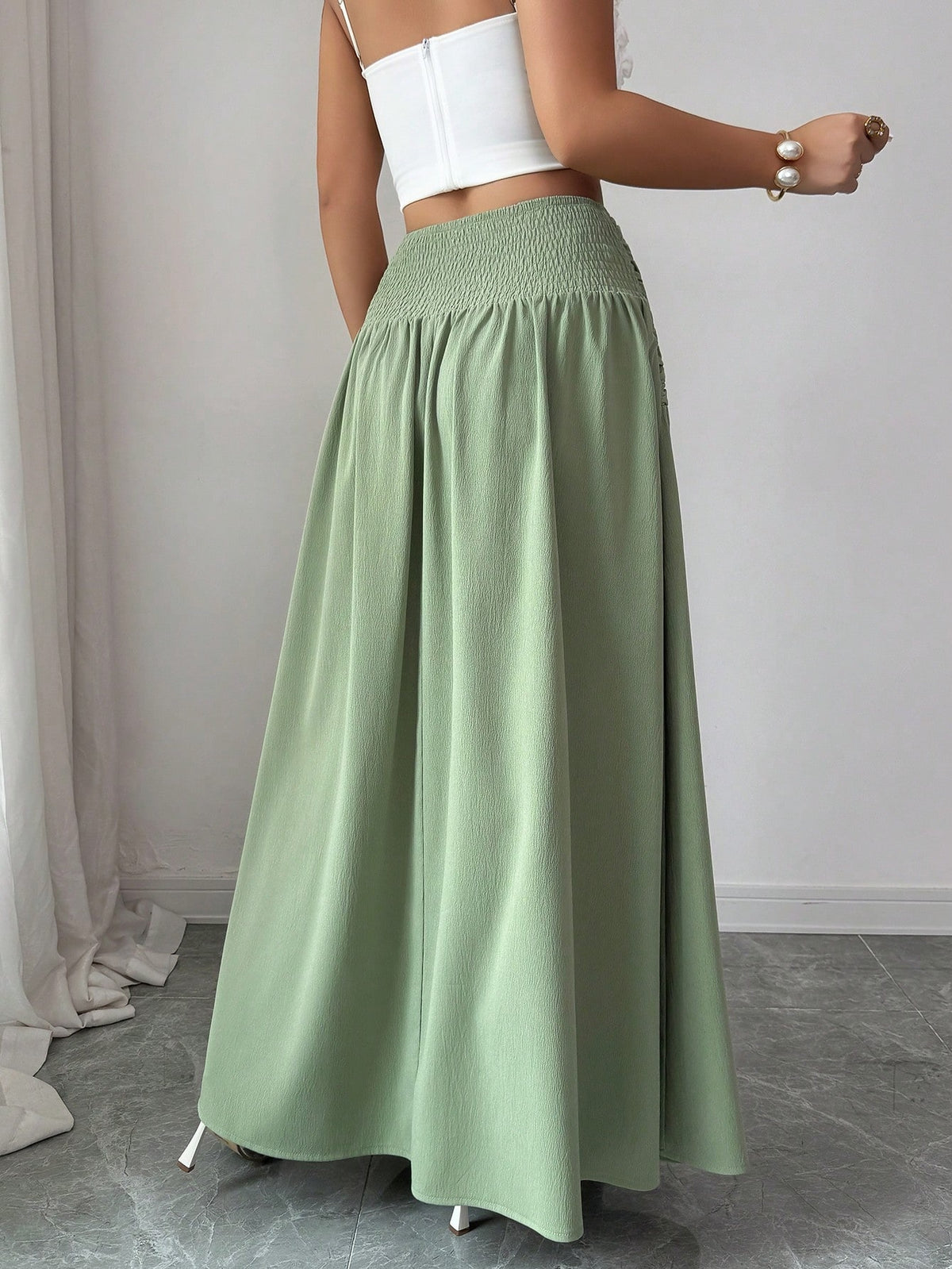 Women'S Casual Pleated Solid Color Skirt, Romantic Holiday Style, Elegant Design, Versatile Fashion, Ideal Choice for Women in Back-To- Season, Spring And Summer - Green