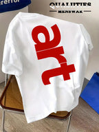 Men'S Fashion Short Sleeve T-Shirt, Minimalist Red Letter Pattern Print, Casual Regular Knit Tee, Suitable for Daily Wear, Couple Style, Unisex, Summer New Arrival, Versatile Style - White