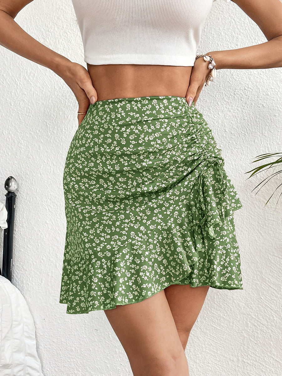 Women's Small Floral Print Ruffled Hem Skirt / Multiple Styles Available - Mixed Color 3