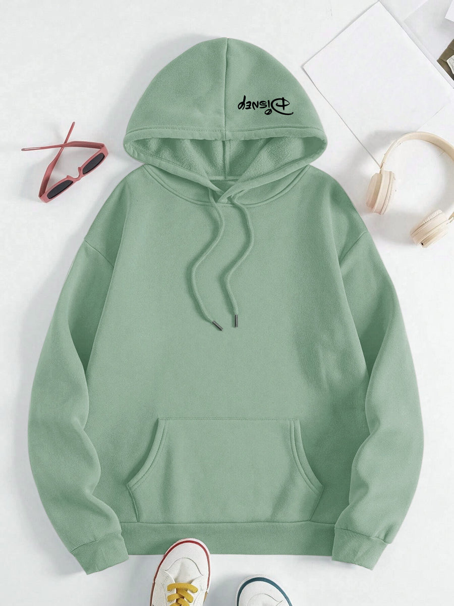 Disney Women Cute And Silly Angel Graphic Hooded Sweatshirt, Casual Fashion Jacket, Shirt Top, 2026 New Daily Versatile Autumn And Winter Women Clothing - Green