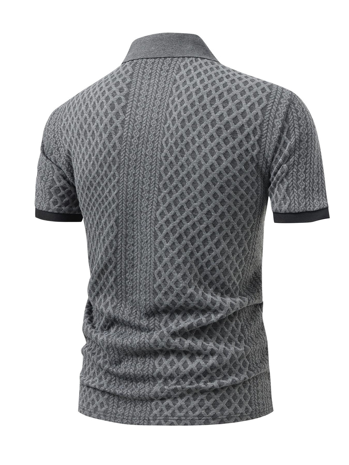 CLICK Print Summer Temperament Heavyweight Men'S Contrast Collar Short Sleeve Polo Shirt New Jacquard Fabric Comfortable Casual Contrast Collar Men'S Short Sleeve Clothing Jacquard Fabric Texture Random - Grey