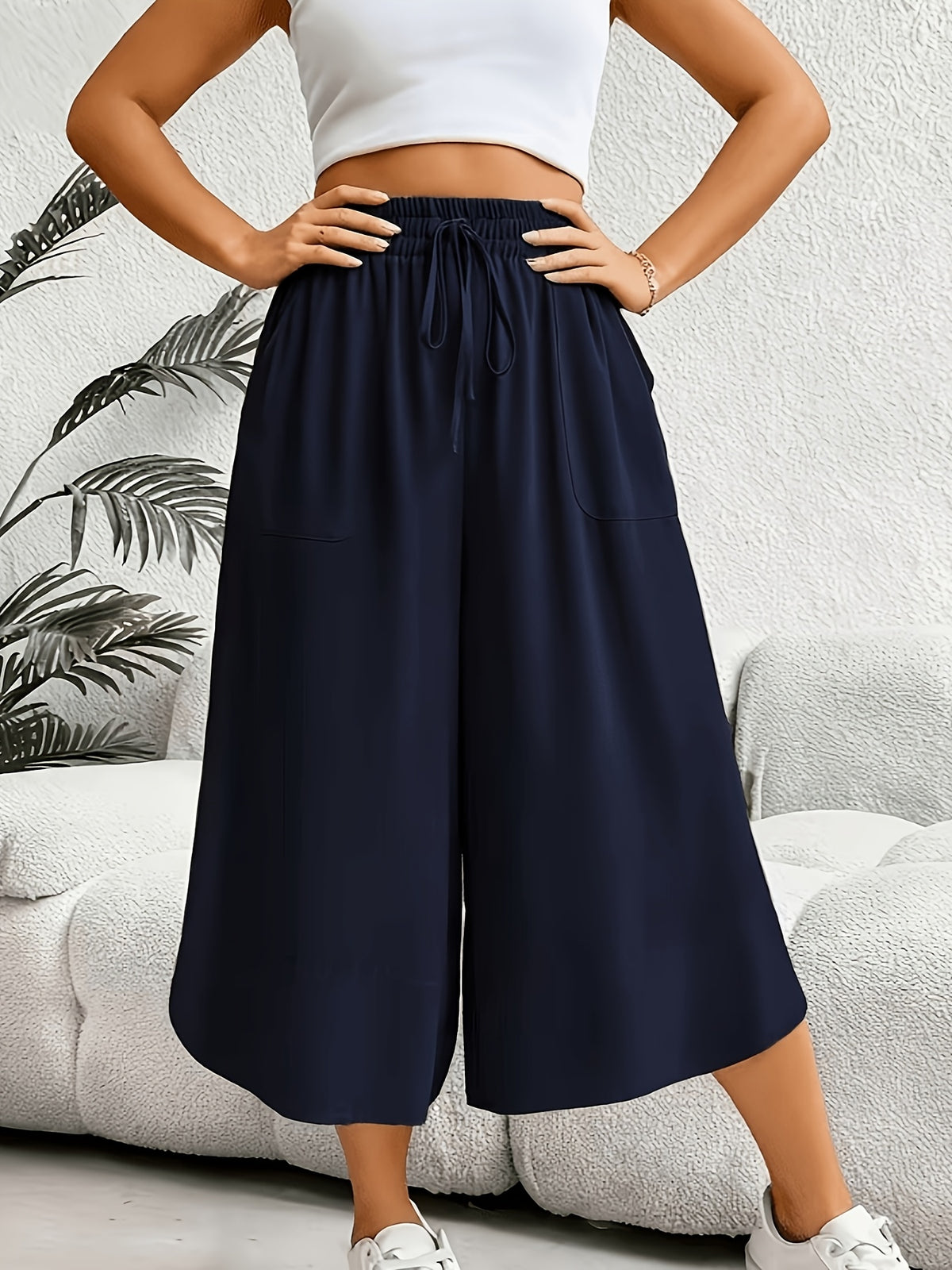 Women'S Fashion Wide Leg Pants - Navy Color