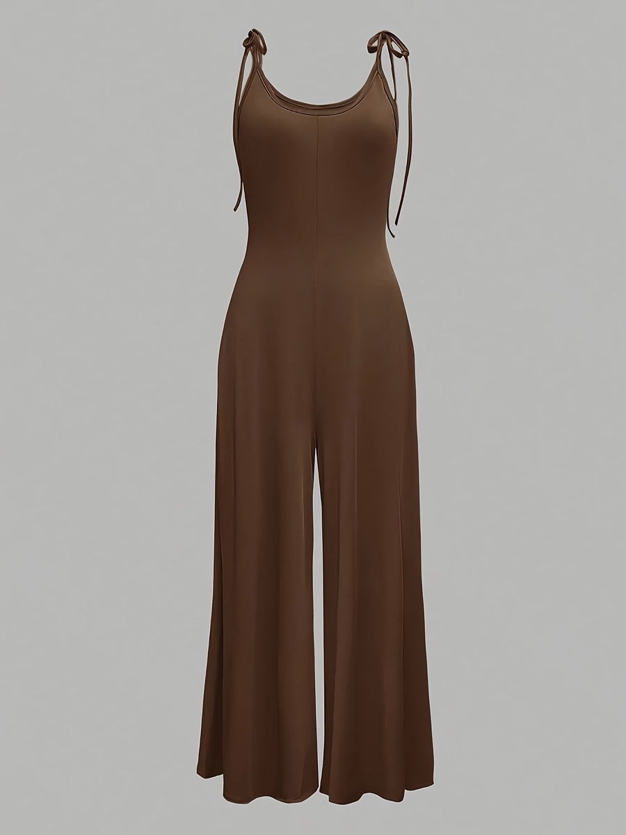 Bow-tie Slim-Fit Wide-Leg Jumpsuit - Dark Brown