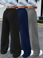 3pcs Women'S Jogging Pants, Elastic-Waistband Wide-Leg Casual Pants with Side Pockets, Light Sweatpants, Suitable for Daily And Formal Wear, Machine-Washable Non-Sheer Fabric, Joggers - Black+blue+dark Gray