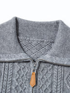 Men'S Lapel Jacquard Zipper Sweater, Casual Light Mature Style, Suitable for Commuting And Daily Outings; Can Be Worn Alone in Autumn/Winter, Also Works As a Layer Over T-Shirt - SINBOS, Knit - Grey
