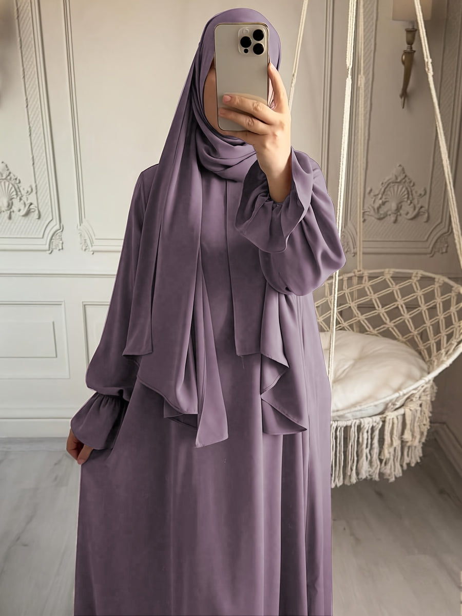 1pc Fashionable, Elegant and Casual One-piece Solid-colored Bellows Sleeve Suitable for Daily Wear. Loose and Comfortable Women's Abaya Robe.abayas for Women Muslim Kleider Damen Abaya for Women Stylish Khimar Ladies Abaya - Light Purple