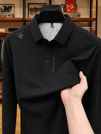 Men's Lapel Long Sleeve Polo Shirt Thickened Warm Top Autumn Winter Business Casual Layering Apparel for Middle Aged Dad Versatile Daily Outfit Suitable for Golf Fishing Tennis Sports Office And Daily Wear for Men - Black