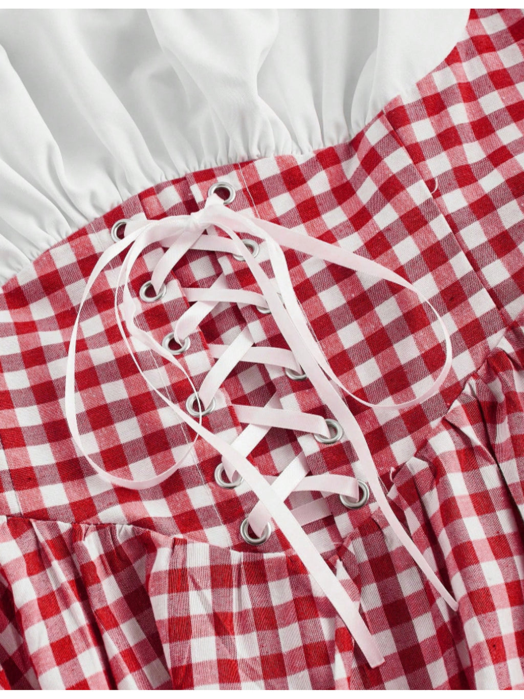 Vintage Plaid Patchwork Women's Dress, Summer Dress, Vacation Outfit, Summer Women's Wear, Suit Style Women's Dress, Country Style, Beach Vacation Outfit, Bohemian Style Women's Dress, Easter Dress, Old Money Style, Fashionable Elegant Beautiful - Red And White