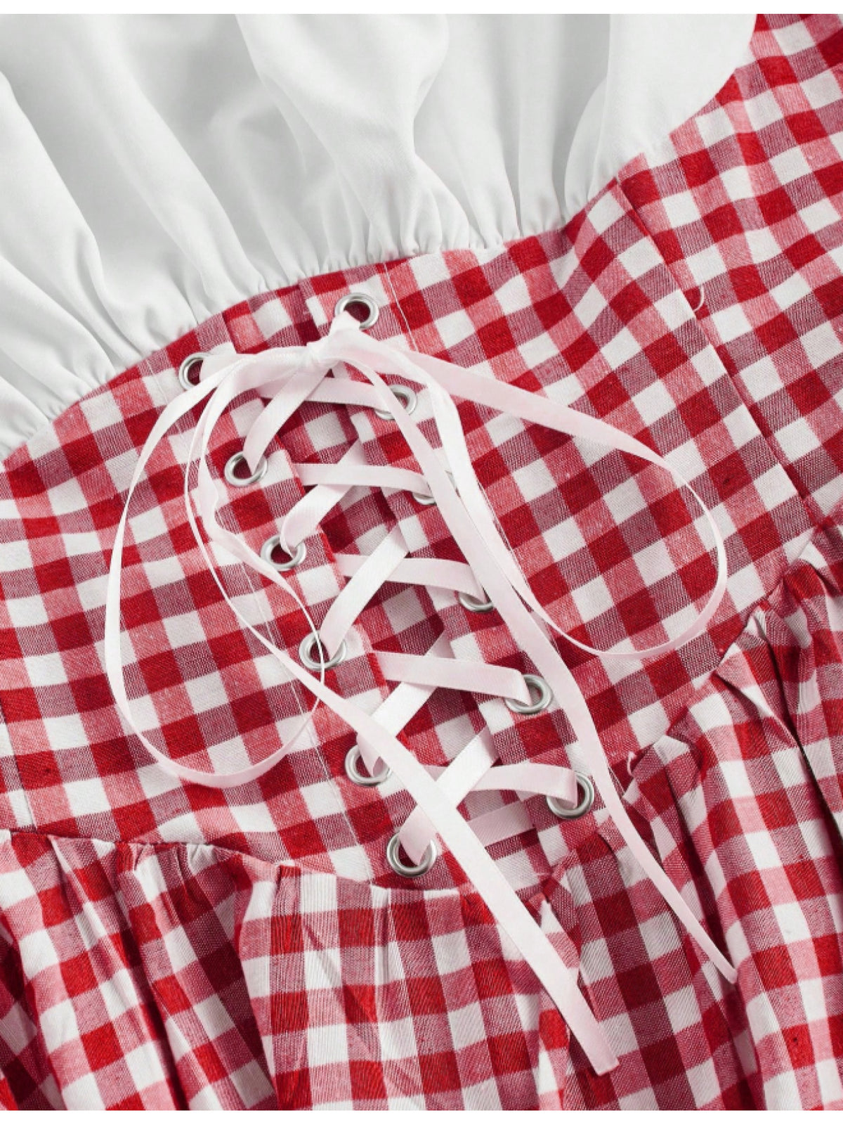 Vintage Plaid Patchwork Women's Dress, Summer Dress, Vacation Outfit, Summer Women's Wear, Suit Style Women's Dress, Country Style, Beach Vacation Outfit, Bohemian Style Women's Dress, Easter Dress, Old Money Style, Fashionable Elegant Beautiful - Red And White