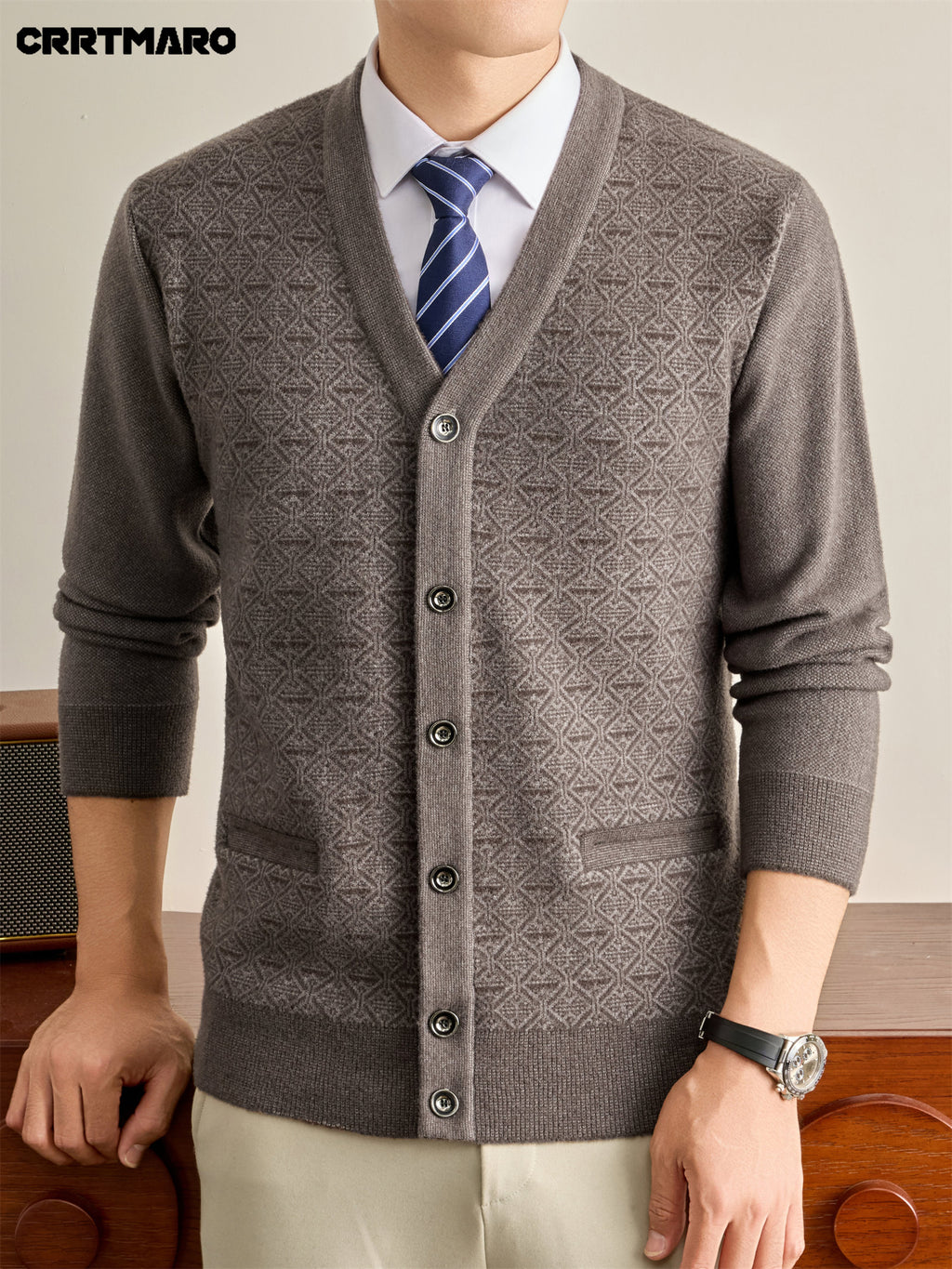 Men's Knit Cardigan, Warm Casual Layering Top for Fall and Winter - Camel