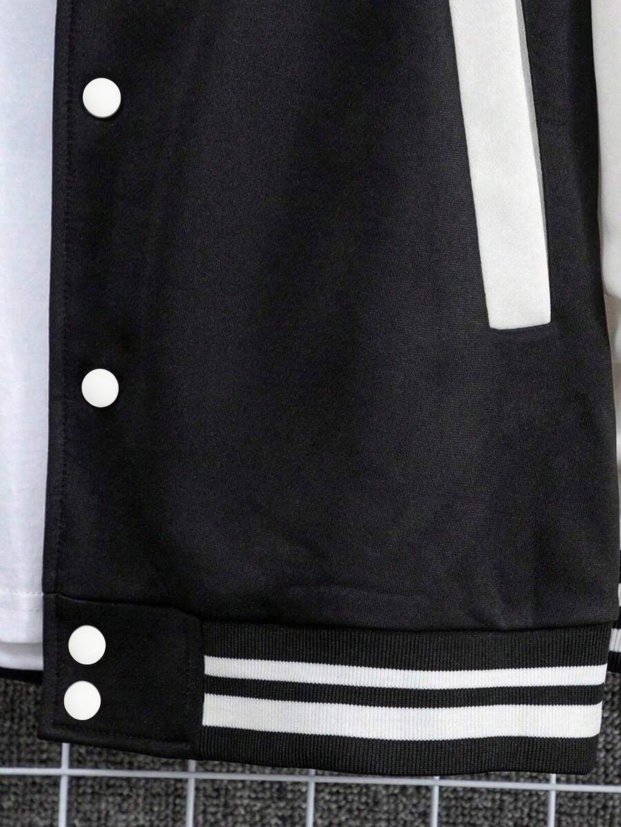 Men'S Trendy Baseball Jacket - LA WEST COAST Pattern - Contrast Sleeve Style - Button Closure And Stretch Fabric All-Season Versatile Comfortable Outerwear - Ideal for Outings, Travel, Friends Gatherings, And Commuting, Loose Fit Machine Washable - Black