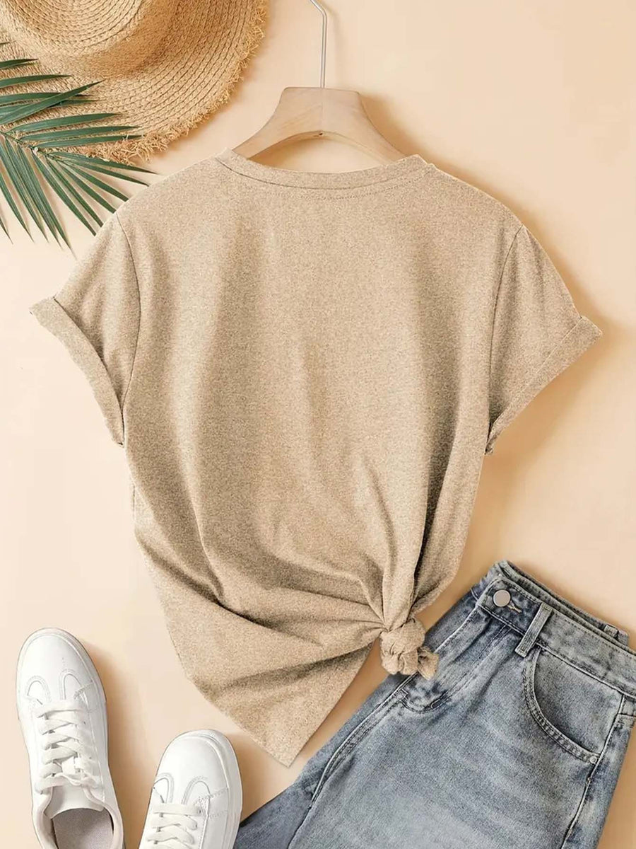 Women'S Summer T-Shirt, Cute Friends Q-Version Character Cartoon Print Nostalgic Style Round Neck Short Sleeve T-Shirt 90S Classic Movie Animation Warner Bros. Fan Gift Casual Vacation Travel Versatile Retro Style Top S-XXL - Khaki 1