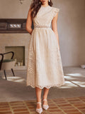 New Women'S Spring And Summer Lace Ruffle Decoration Temperament Elegant Long Dress Evening Dress Bridesmaid Dress Dress - Beige