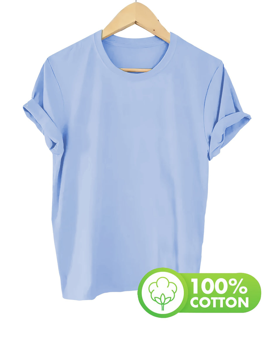 Spring/Summer Women's T-Shirt, Basic Short-Sleeve T-Shirt for Daily Wear - 1 - Light Gray Blue