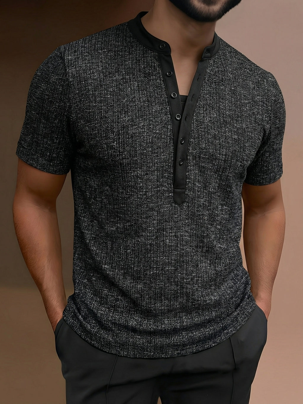 ROYALBOY Presents the New Spring Collection: Short-sleeved Shirts with a Unique Patchwork Design, Versatile for Daily Wear and Essential for Commuting - Black