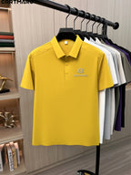 Katemar CRRTMARO Men's Short Sleeve Lapel Polo Shirt - Breathable Business Casual T-Shirt with Lapel Collar, Solid Color Suitable for Summer, Office & Semi-Formal Wear, Regular Fit Half-Sleeve (No Belt) - Yellow