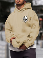 New Trendy Men'S Autumn And Winter Hooded Sweatshirt, Casual Everyday Drawstring Hoodie with Creative Design Print, Kangaroo Pouch Front Pocket, Unisex Tops - Apricot