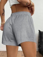 2026 Spring/Summer New Women'S Bottoms Minimalist Fashion White Striped Print Light Daily Home Leisure Comfortable Elastic Waist Shorts with Pockets on Both Sides - Light Grey