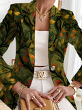 This Stylish And Elegant Women'S Blazer Is Designed Specifically for Spring And Autumn. As a Versatile Lapel Jacket, It Is Suitable for a Wide Range of Occasions, Offering a Look That Is Both Creative And Highly Fashionable - Green Base Orange
