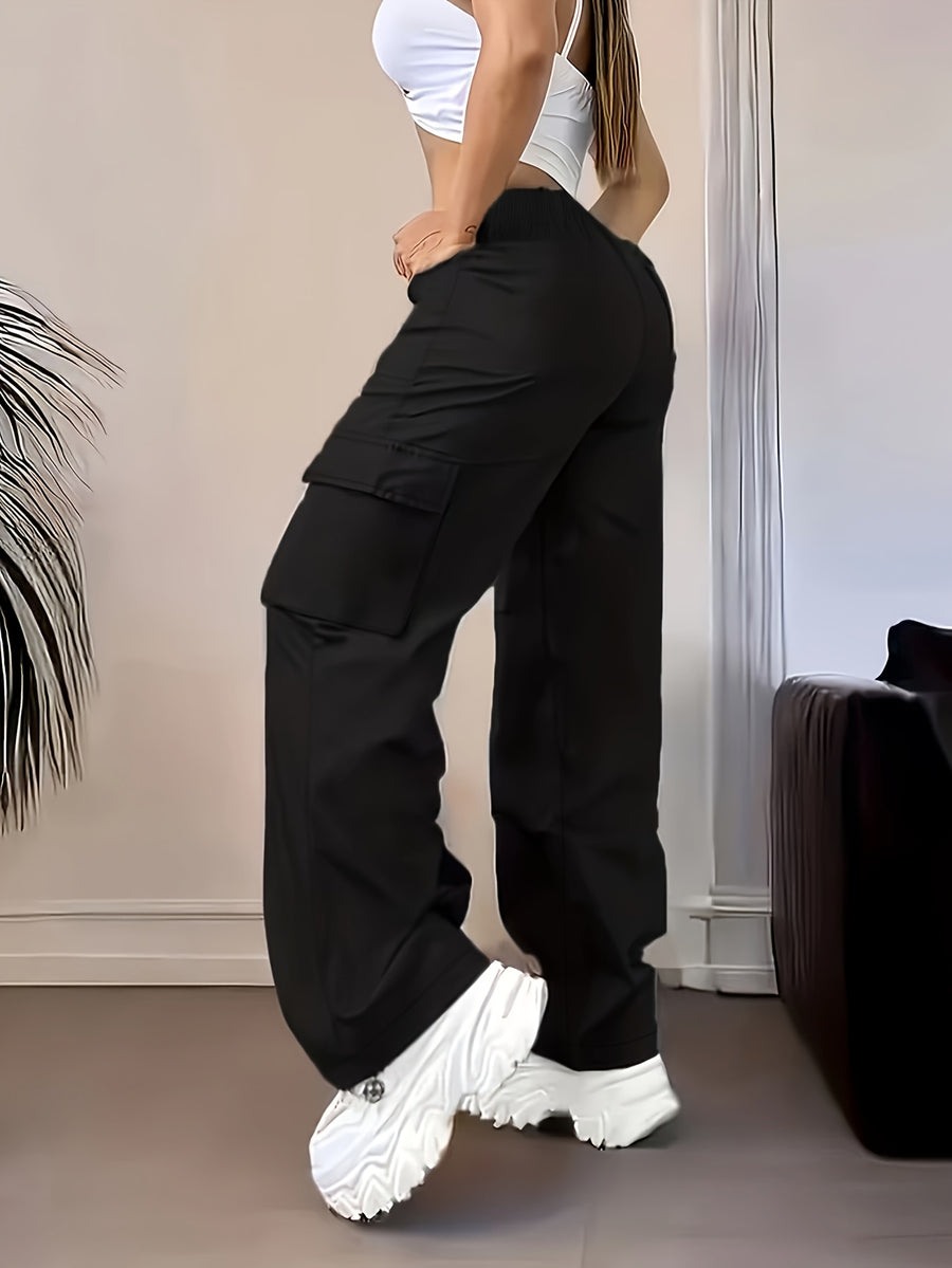 D355- Women'S Casual Pants, Creative Design Floral Print, Fashionable Cargo Pants-Why1526 - Black