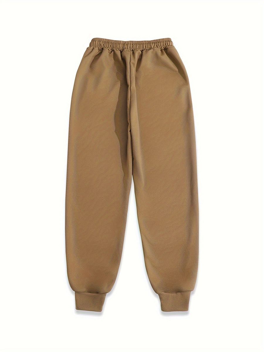 Casual Trousers with a Graphic Design, Featuring an Elastic Waistband, Suitable for Women - Dark Brown