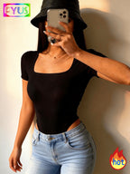 Top Women's T-Shirt, Top Women's Short-Sleeve T-Shirt, 1pc Sexy Bodycon Hot T-Shirt, Comfortable Bodycon Women's T-Shirt 2721 - Black