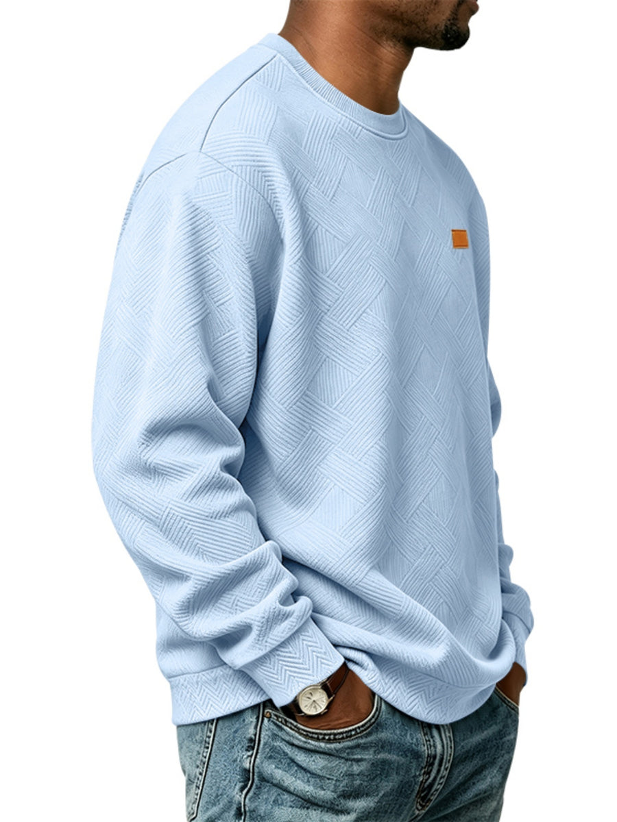 Men'S Fall Winter Crew Neck Sweatshirt 3D Textured Long Sleeve Pullover Loose Fit Casual Sports Commute Daily Home Outer Top Plus Size - Light Blue