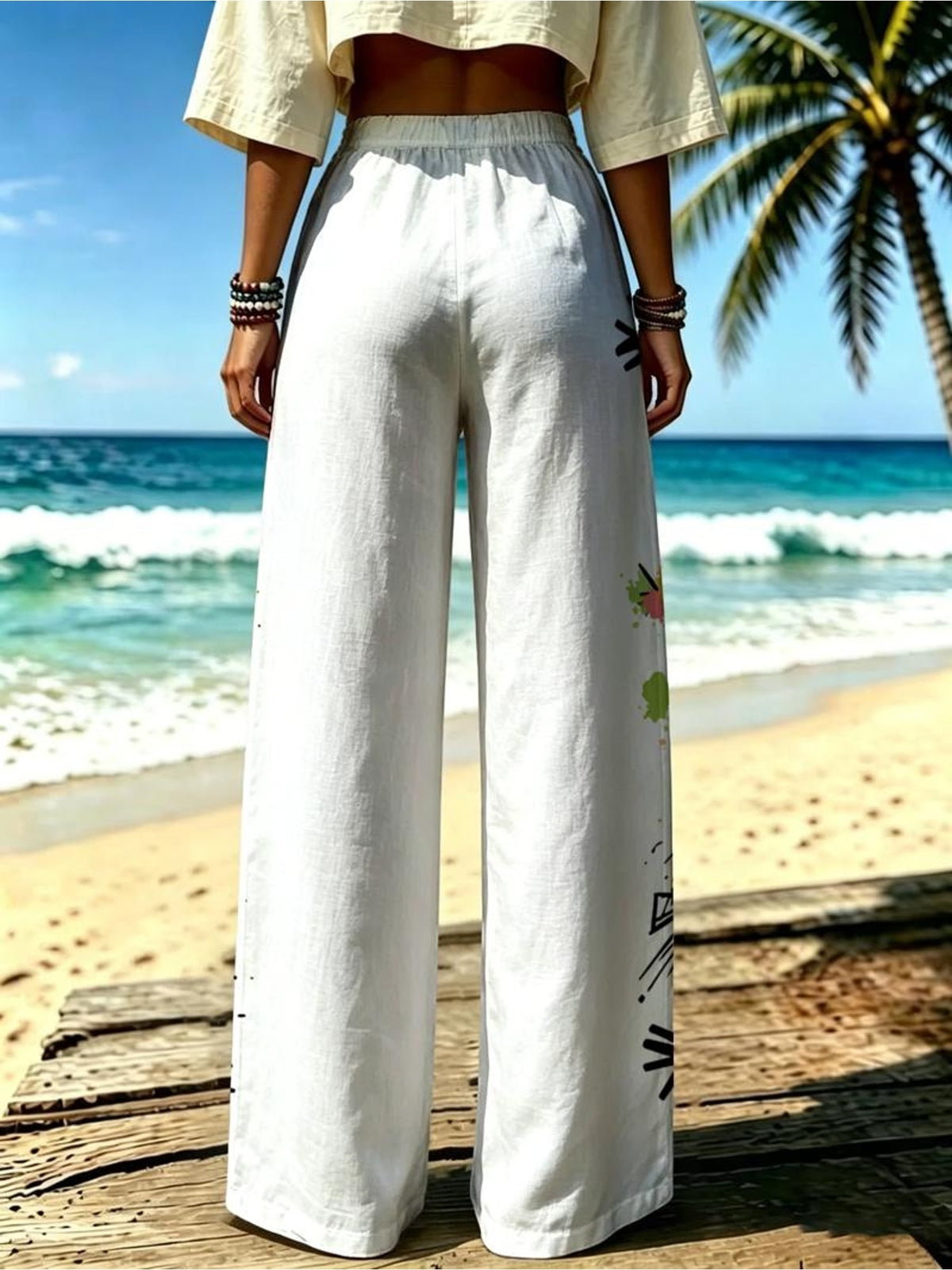 Women'S Casual Wide-Leg Pants, Halloween Ghost Pumpkin Print, Suitable for Women Who Love Playful Style, Ideal for Holiday Gatherings, Beach Vacations. [Print Design - No Texture] - Mixed colors