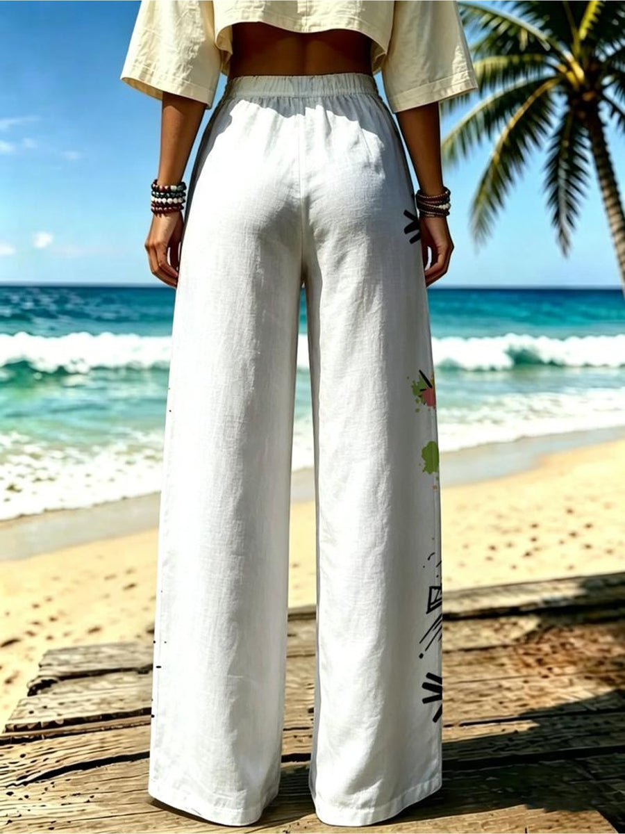 Women'S Casual Wide-Leg Pants, Halloween Ghost Pumpkin Print, Suitable for Women Who Love Playful Style, Ideal for Holiday Gatherings, Beach Vacations. [Print Design - No Texture] - Mixed colors