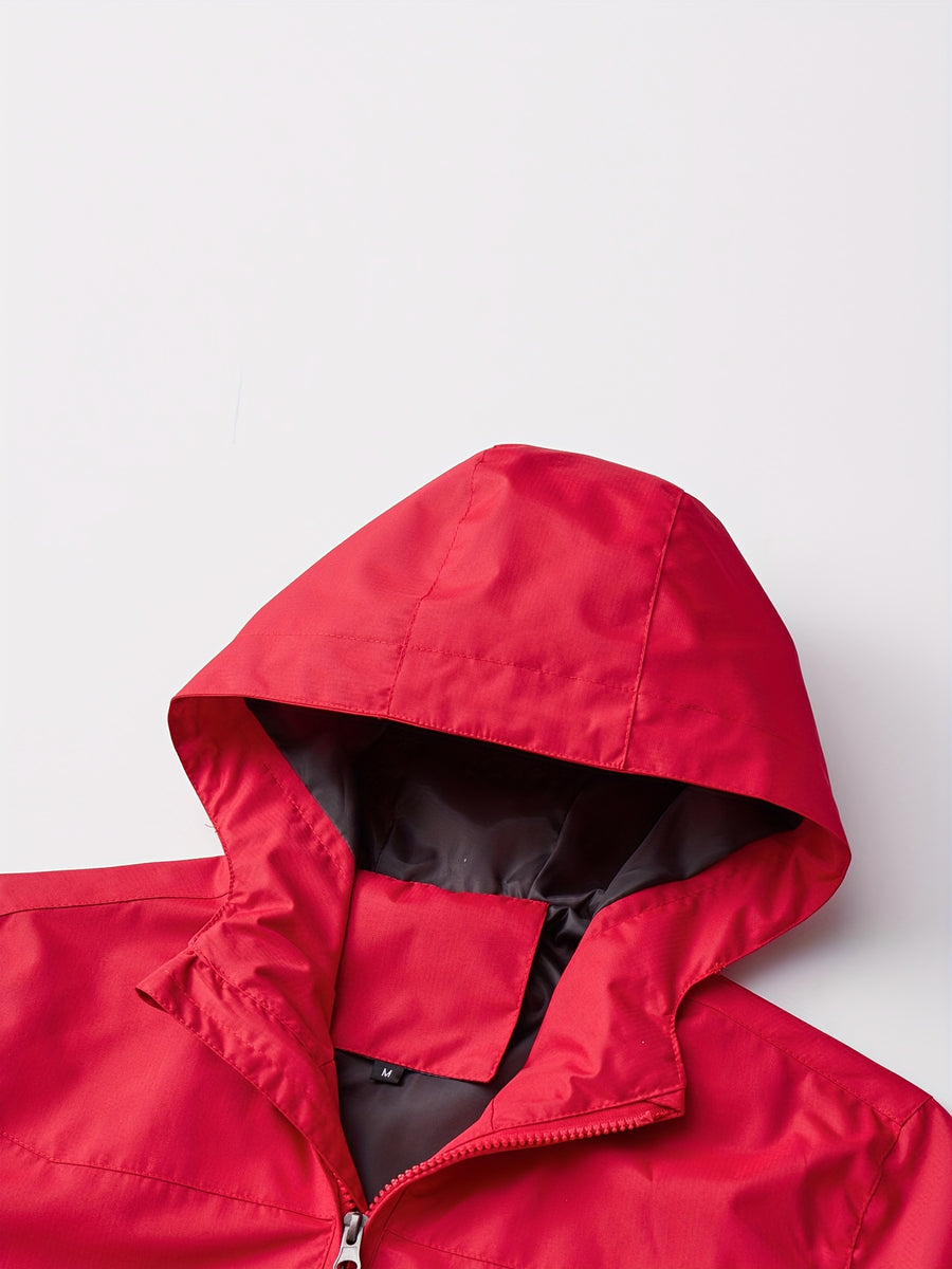 Norway Element Print Jacket Autumn Winter Men'S Outdoor Sports Mountaineering, Hiking Solid Color Jacket Hooded Easy Versatile Youth Fashion Thin Travel Casual Outerwear Men - Red
