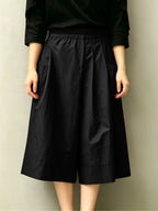 High-Waist Elastic Waist Women'S Capri Wide-Leg Skirt Pants, Side Large Pocket Design, Loose Skirt Silhouette, Breathable Fabric, Summer Casual Wear Choice - Black