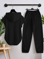 Women'S Sleeveless Hoodie And Long Pants Casual Sports Outfit X6751 - Black