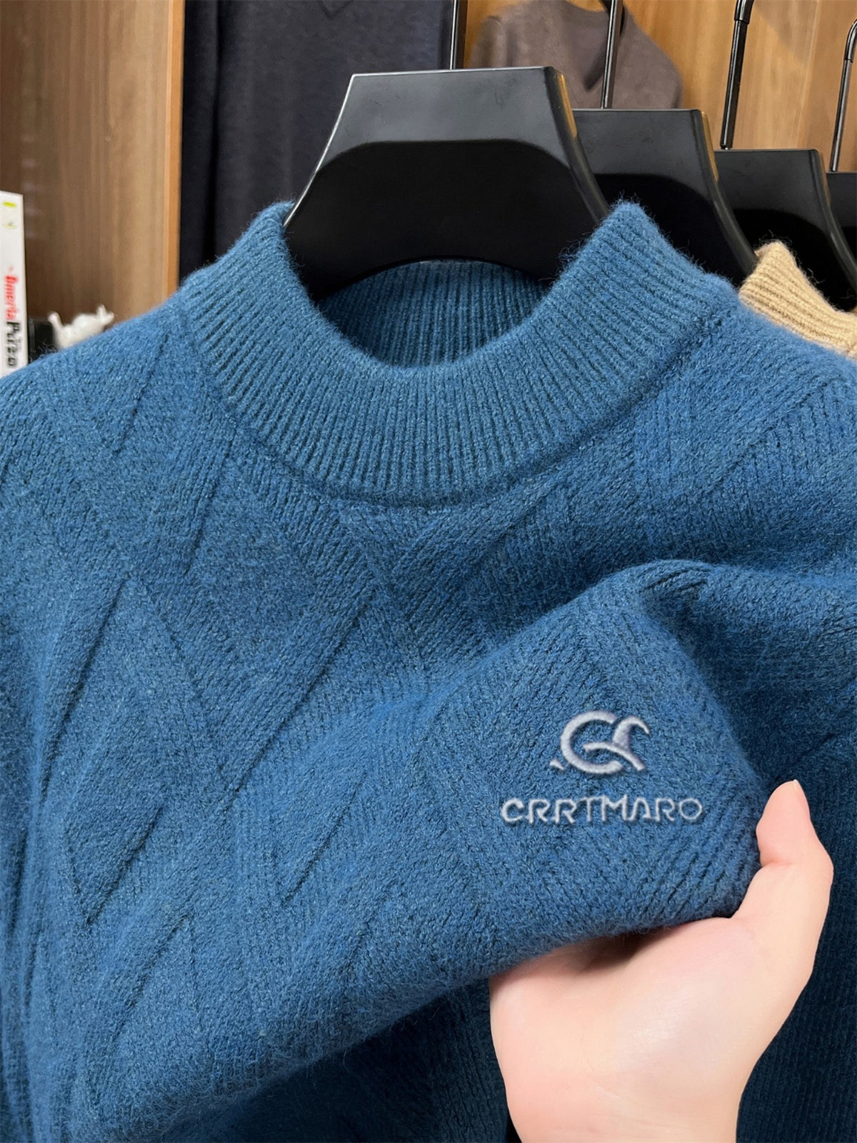ZBZP Autumn Winter Knit 3D Solid Mid-High Neck Sweater, Basic Knit Pullover Top for Men, Fashion Long Sleeve Sweater SYD - Light Blue