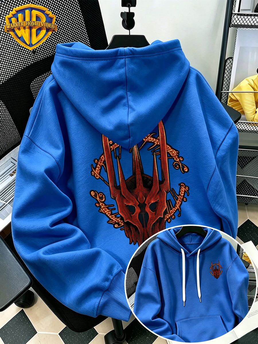Authorized by Warner Bros., 2026 New Soren Helmet with Red Print, Men'S Hoodie, Hooded Sweatshirt, Kangaroo Pocket And Drawstring Hat, Suitable for Daily And Outdoor Sports Wear, Autumn And Winter Warm Jacket, Fashionable Jacket - Blue