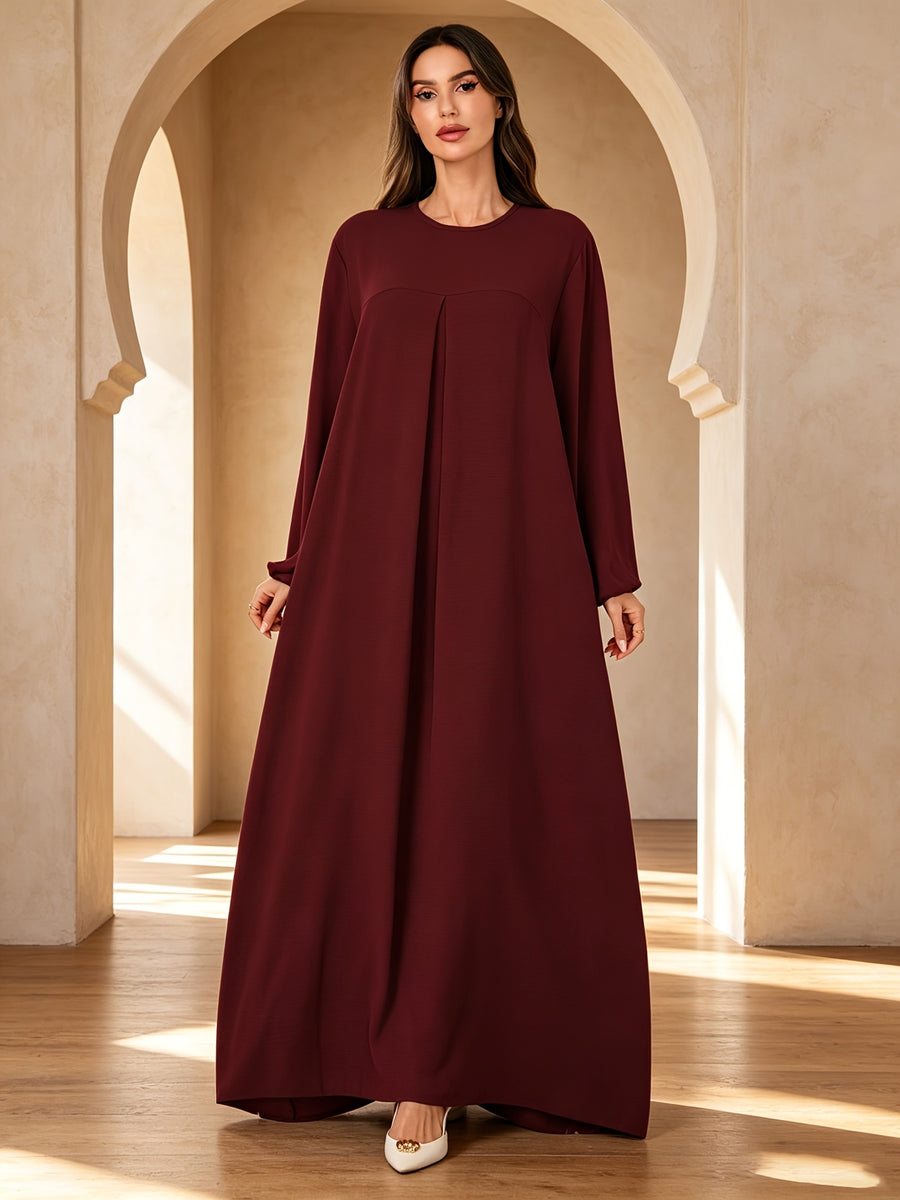 1pc Elegant Holiday Style Loose Wrinkled Versatile Solid Color Suitable for Daily Wear Comfortable Casual Loose Comfortable Women'S Abaya Dress. Abayas for Women Dubai Long Dresses for Women Abaya Damen Ladies Abaya Robe Long Sleeve Women - Burgundy
